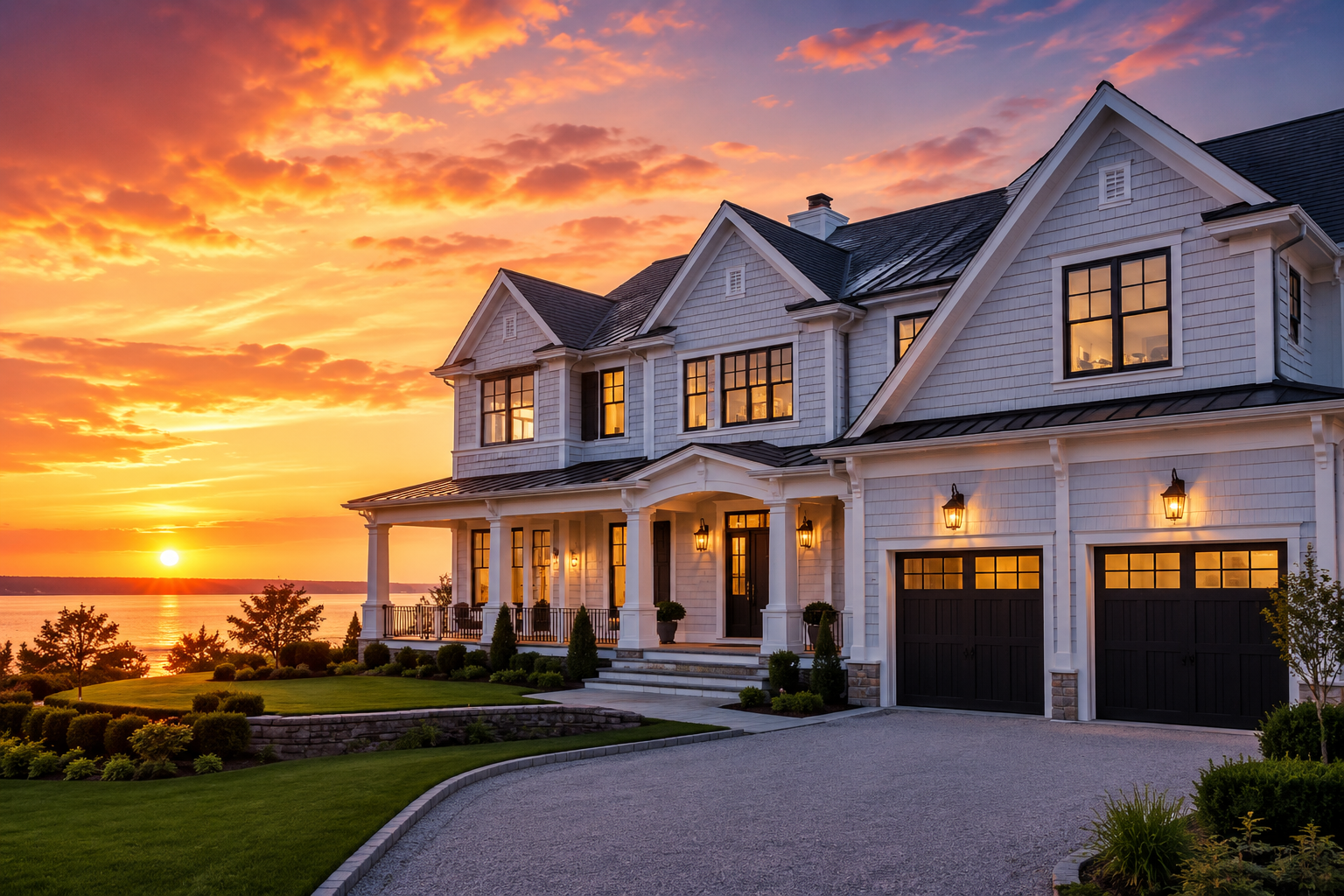 Horizon Exterior Cleaning window cleaning on a Connecticut home at golden hour